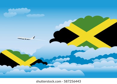 Clouds with Jamaica Flags, Aeroplane Flying