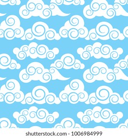 Clouds in japanese and chinese style vector seamless decorative pattern. Chinese pattern blue sky and white cloud illustration