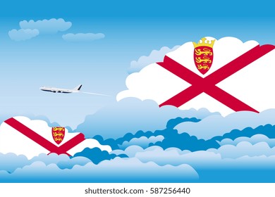 Clouds with Jersey Flags, Aeroplane Flying