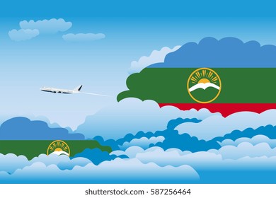 Clouds with Karachay-Cherkessia Flags, Aeroplane Flying