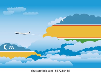 Clouds with Karakalpakstan Flags, Aeroplane Flying