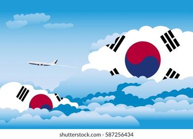 Clouds with Korea, South Flags, Aeroplane Flying