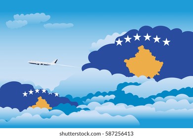 Clouds with Kosovo Flags, Aeroplane Flying