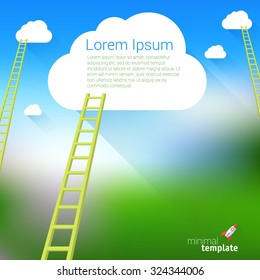 Clouds and ladder competition concept. Vector template.