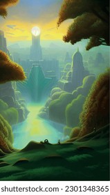 Clouds of Light. Escape to Reality series. Composition of surreal sunset sunrise colors and textures on theme of landscape painting, imagination, creativity and art sci fi