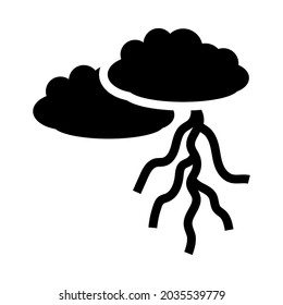 Clouds And Lightning Icon. Black Stencil Design. Vector Illustration.