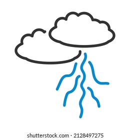 Clouds And Lightning Icon. Editable Bold Outline With Color Fill Design. Vector Illustration.