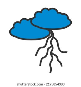 Clouds And Lightning Icon. Editable Bold Outline With Color Fill Design. Vector Illustration.