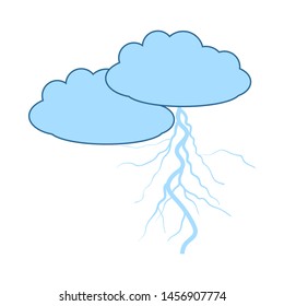 Clouds And Lightning Icon. Thin Line With Blue Fill Design. Vector Illustration.