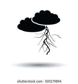 Clouds and lightning icon. White background with shadow design. Vector illustration.