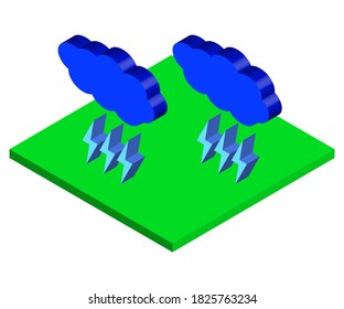 Clouds and lightning, isometric image, vector illustration