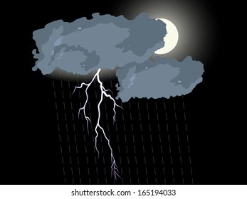 Clouds and lightning on the dark sky