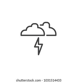 Clouds and lightning outline icon. linear style sign for mobile concept and web design. Storm weather simple line vector icon. Symbol, logo illustration. Pixel perfect vector graphics