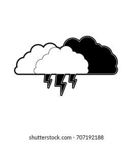clouds with lightnings in black section silhouette on white background vector illustration