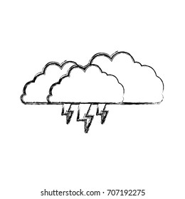clouds with lightnings in blurred silhouette on white background vector illustration