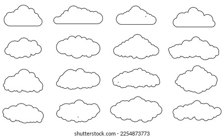 Clouds line art icon. Cloud icon, cloud shape. Set of different clouds.Eps 10