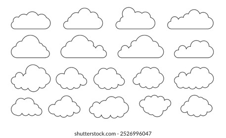 Clouds line art icon. Databases networking software image cloud and synoptics concept. Vector