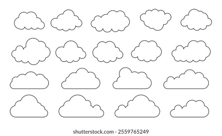 Clouds line art icon. Databases networking software image cloud and synoptics concept. Vector