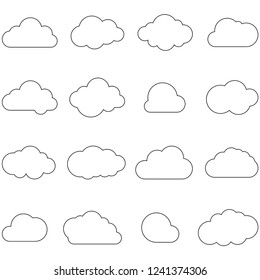 Clouds Line Art Icon. Storage Solution Element, Databases, Networking, Software Image. Cloud Or Meteorology Concept. Vector Icons Set.