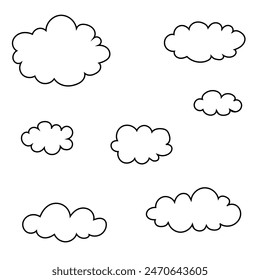 Clouds line art set. Silhouette, good night, sleep. Design element, vector isolated on white background.