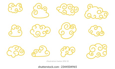 Línea de nubes dibujada a mano aislada en la ilustración de fondo vector EPS 10