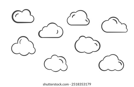 Ícones de linha de nuvens definidos no plano de fundo branco. Vetor	
