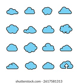 Clouds lines icons collection. Different cloud shapes collection icons Vector illustration Abstract sky symbol. Data storage sign
