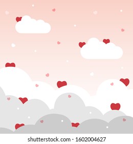Clouds and love flat vector illustration background with pink, white and gray color. 