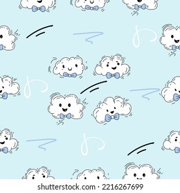 clouds lovely cute mascot characters seamless pattern premium vector