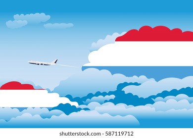 Clouds with Luxembourg Flags, Aeroplane Flying