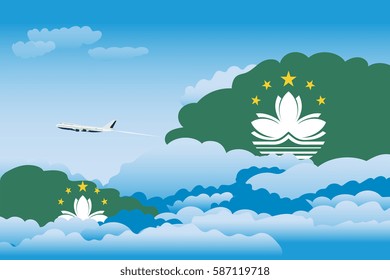 Clouds with Macau Flags, Aeroplane Flying
