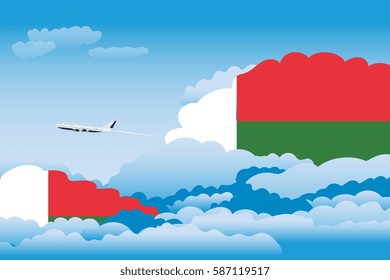 Clouds with Madagascar Flags, Aeroplane Flying