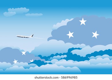 Clouds with Micronesia, Federated States Flags, Aeroplane Flying