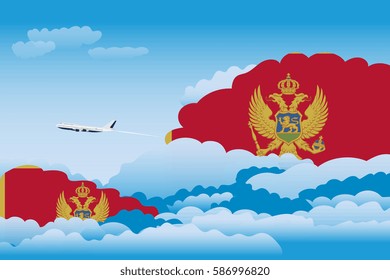 Clouds with Montenegro Flags, Aeroplane Flying