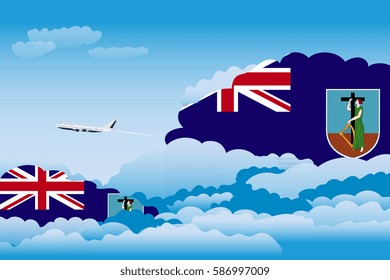 Clouds with Montserrat Flags, Aeroplane Flying
