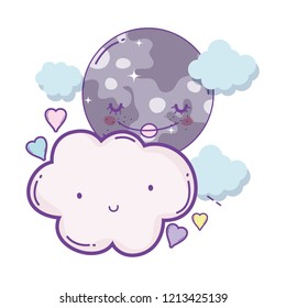 Clouds and moon cute cartoons