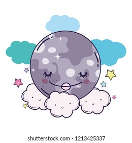Clouds and moon cute cartoons