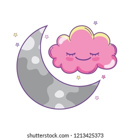 Clouds and moon cute cartoons