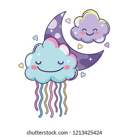 Clouds and moon cute cartoons