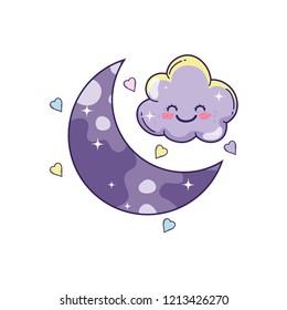 Clouds and moon cute cartoons