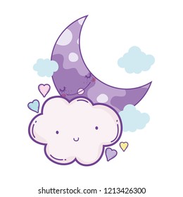 Clouds and moon cute cartoons