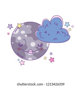 Clouds and moon cute cartoons