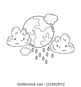 Clouds and moon cute cartoons in black and white