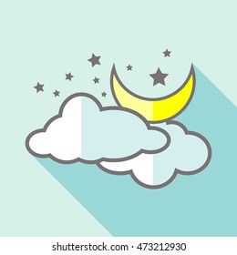 clouds moon day stars with shadow