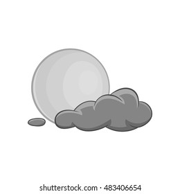 Clouds and moon icon in black monochrome style isolated on white background. Night sky symbol vector illustration