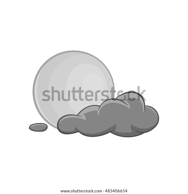 Clouds\
and moon icon in black monochrome style isolated on white\
background. Night sky symbol vector\
illustration