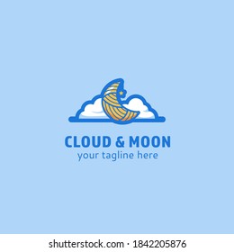 Símbolo de icono de nubes y luna ilustración vector lindo estilo fantasía capitulo