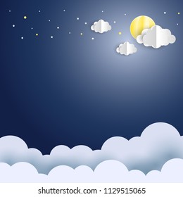 clouds and moon on night sky background. vector template