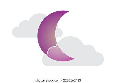 clouds and moon on white background