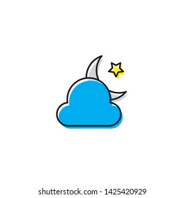 Clouds moon stars vector icon, isolated on white background